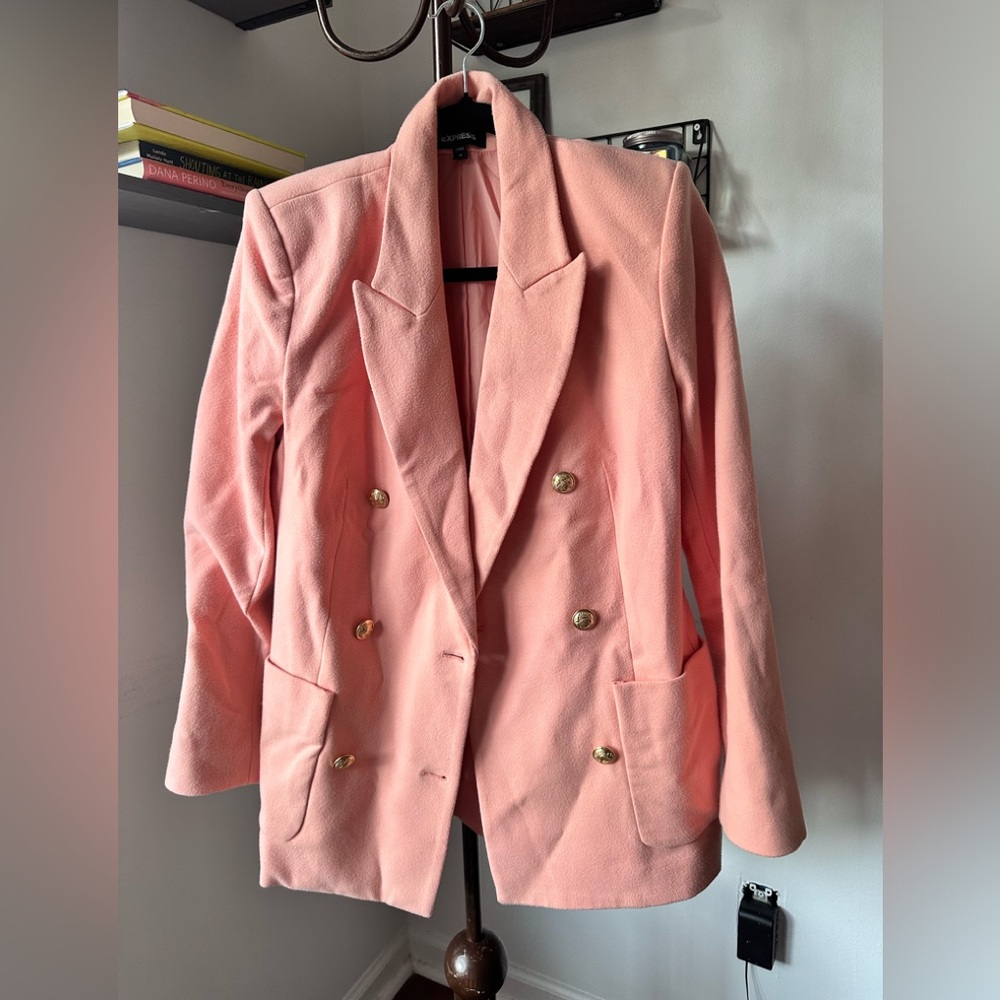 #37 EXPRESS CORAL DOUBLE BREASTED FLANNEL KNIT OVERSIZED BLAZER - Picture 7 of 8